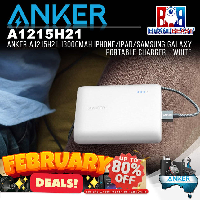 Anker A1215H21 13000mAh iPhone/iPad/Samsung Galaxy Portable Charger - White