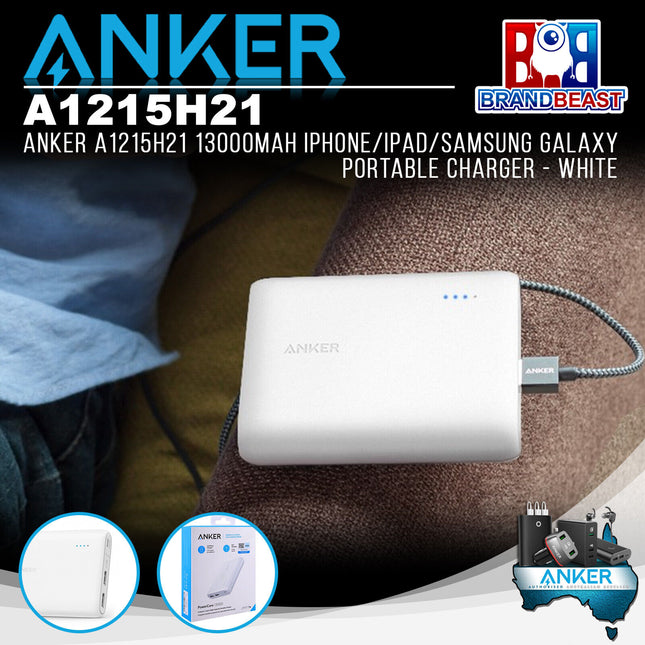 Anker A1215H21 13000mAh iPhone/iPad/Samsung Galaxy Portable Charger - White