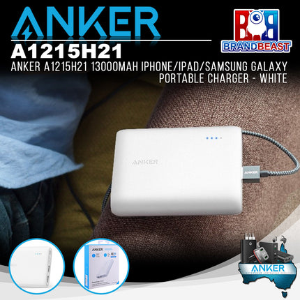 Anker A1215H21 13000mAh iPhone/iPad/Samsung Galaxy Portable Charger - White