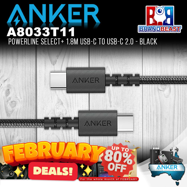 Anker A8033T11 PowerLine Select+ 1.8m USB-C to USB-C 2.0 - Black