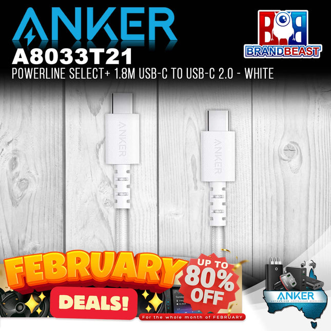 Anker A8033T21 PowerLine Select+ 1.8m USB-C to USB-C 2.0 - White