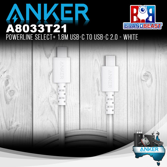 Anker A8033T21 PowerLine Select+ 1.8m USB-C to USB-C 2.0 - White