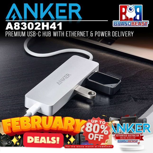 Anker A8302H41 Premium USB-C Hub with Ethernet &amp; Power Delivery - Silver