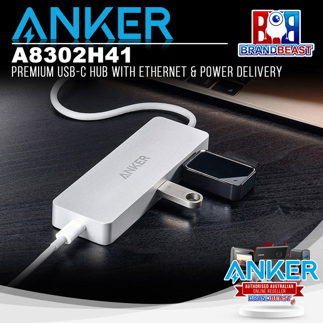 Anker A8302H41 Premium USB-C Hub with Ethernet & Power Delivery - Silver