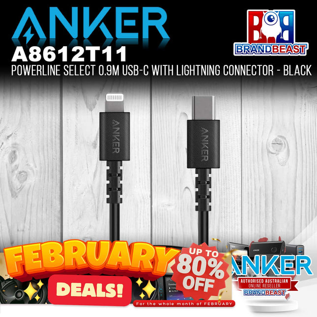 Anker A8612T11 PowerLine Select 0.9m USB-C to Lightning Connector - Black