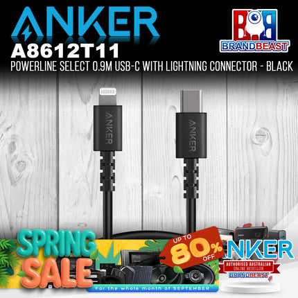 Anker A8612T11 PowerLine Select 0.9m USB-C to Lightning Connector - Black