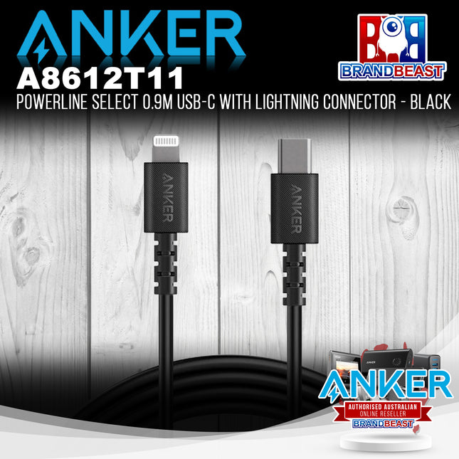 Anker A8612T11 PowerLine Select 0.9m USB-C to Lightning Connector - Black