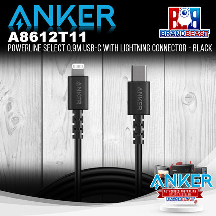 Anker A8612T11 PowerLine Select 0.9m USB-C to Lightning Connector - Black
