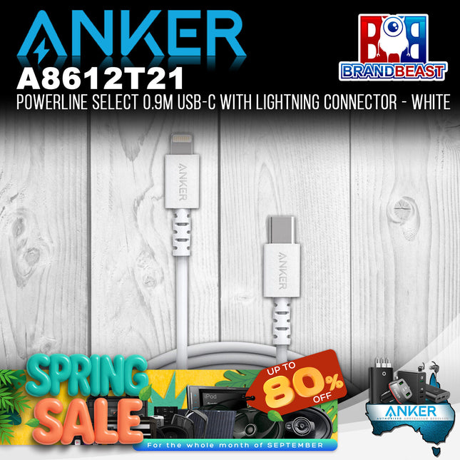 Anker A8612T21 PowerLine Select 0.9m USB-C to Lightning Connector - White