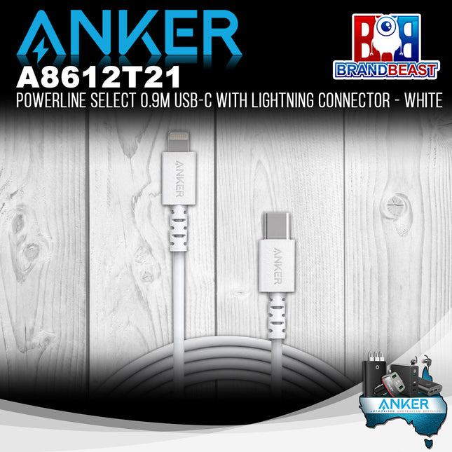 Anker A8612T21 PowerLine Select 0.9m USB-C to Lightning Connector - White