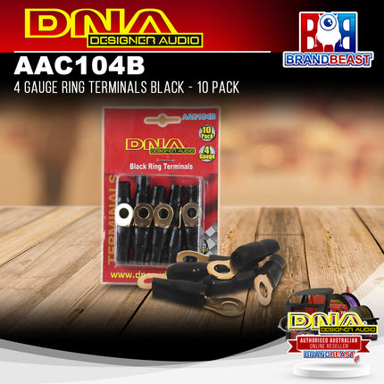 DNA AAC104B 4 Gauge Ring Terminals Black - 10 Pack