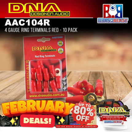 DNA AAC104R 4 Gauge Ring Terminals Red - 10 Pack