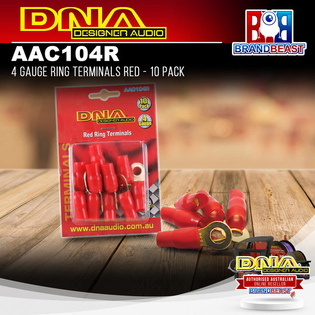DNA AAC104R 4 Gauge Ring Terminals Red - 10 Pack