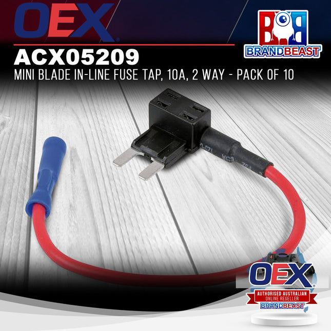 OEX ACX05209 Mini Blade In-line Fuse Tap 10A 2 Way - Pack of 10