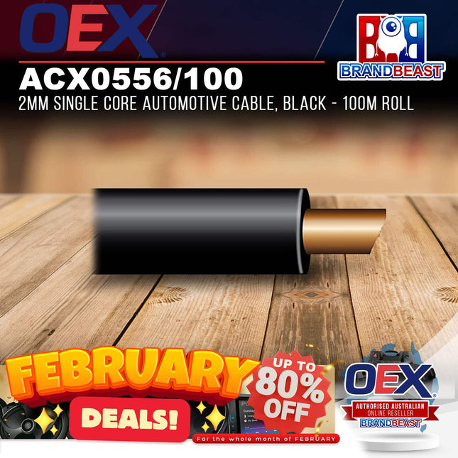 OEX ACX0556/100 2mm Single Core Automotive Cable, Black - 100m Roll