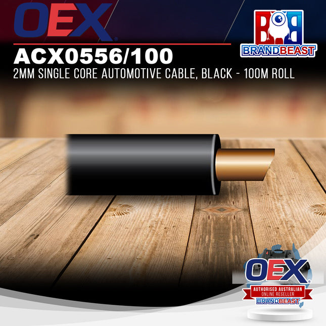 OEX ACX0556/100 2mm Single Core Automotive Cable, Black - 100m Roll