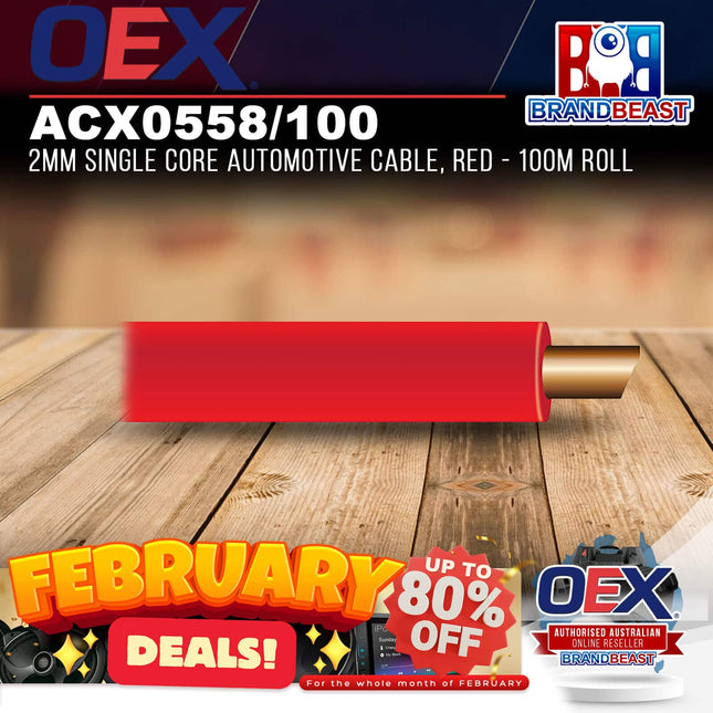 OEX ACX0558/100 2mm Single Core Automotive Cable, Red - 100m Roll