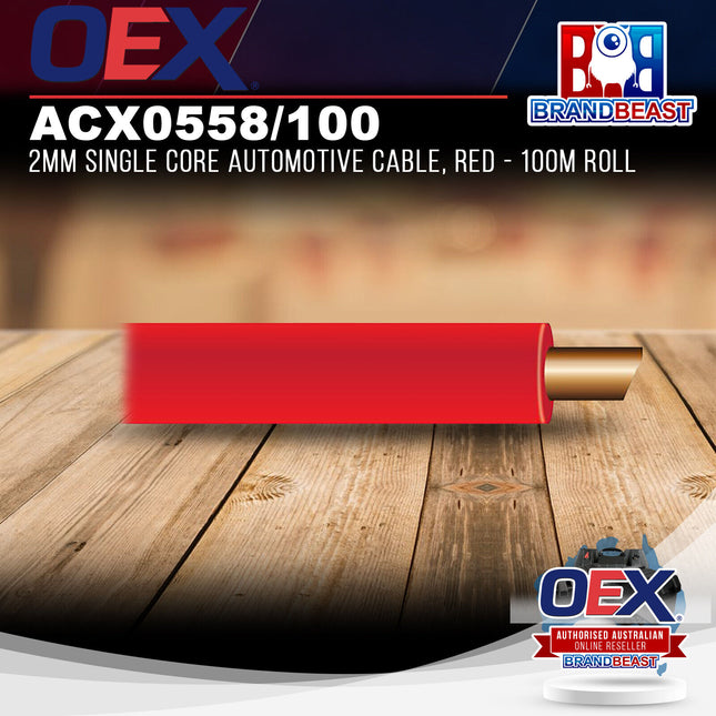 OEX ACX0558/100 2mm Single Core Automotive Cable, Red - 100m Roll