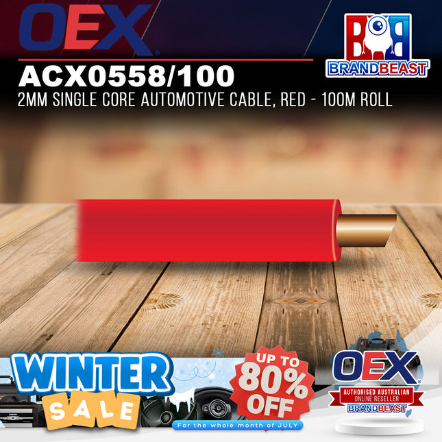 OEX ACX0558/100 2mm Single Core Automotive Cable, Red - 100m Roll