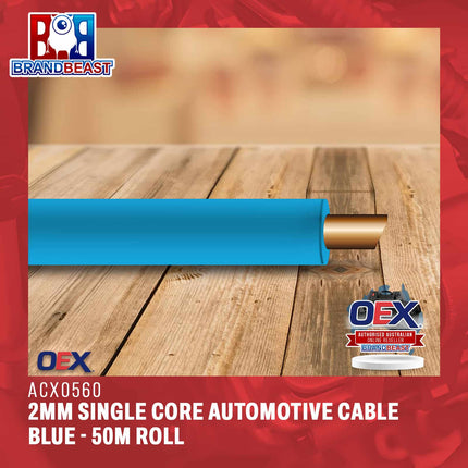 OEX ACX0560 2mm Single Core Automotive Cable Blue - 50M Roll