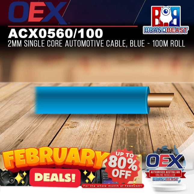 OEX ACX0560/100 2mm Single Core Automotive Cable, Blue - 100m Roll