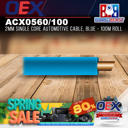 OEX ACX0560/100 2mm Single Core Automotive Cable, Blue - 100m Roll