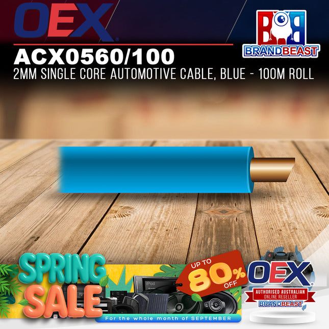 OEX ACX0560/100 2mm Single Core Automotive Cable, Blue - 100m Roll