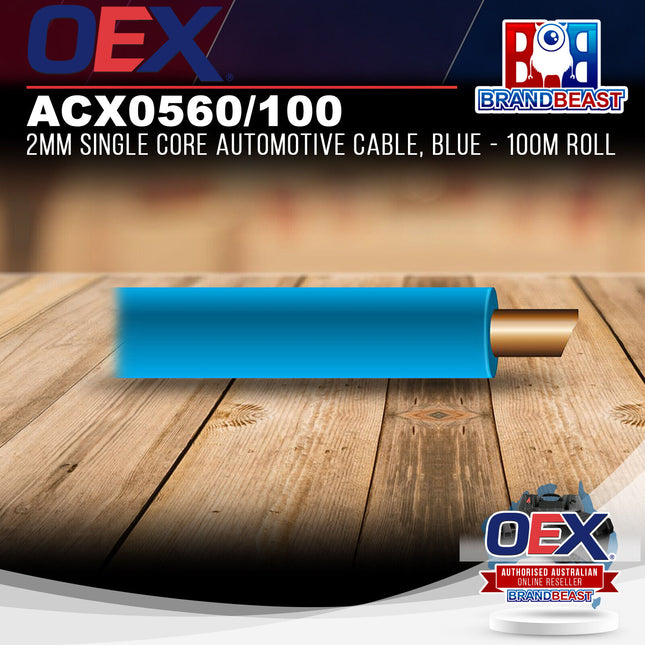 OEX ACX0560/100 2mm Single Core Automotive Cable, Blue - 100m Roll