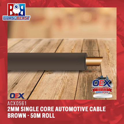 OEX ACX0561 2mm Single Core Automotive Cable Brown - 50m Roll