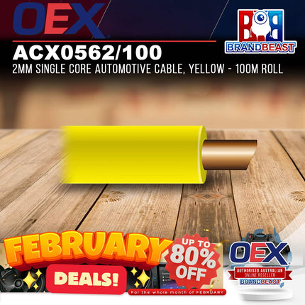 OEX ACX0562/100 2mm Single Core Automotive Cable, Yellow - 100m Roll