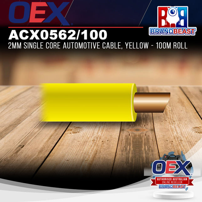 OEX ACX0562/100 2mm Single Core Automotive Cable, Yellow - 100m Roll