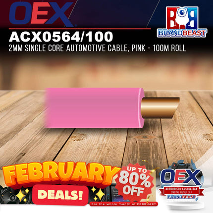 OEX ACX0564/100 2mm Single Core Automotive Cable, Pink - 100m Roll