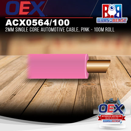 OEX ACX0564/100 2mm Single Core Automotive Cable, Pink - 100m Roll