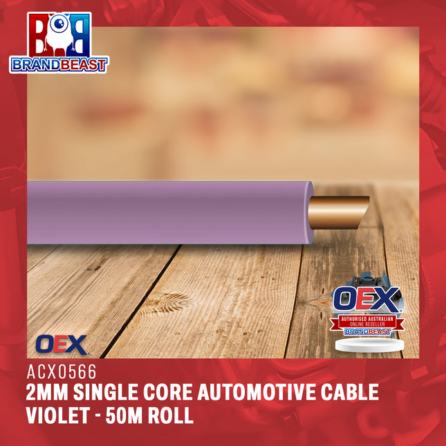 OEX ACX0566 2mm Single Core Automotive Cable Violet - 50m Roll