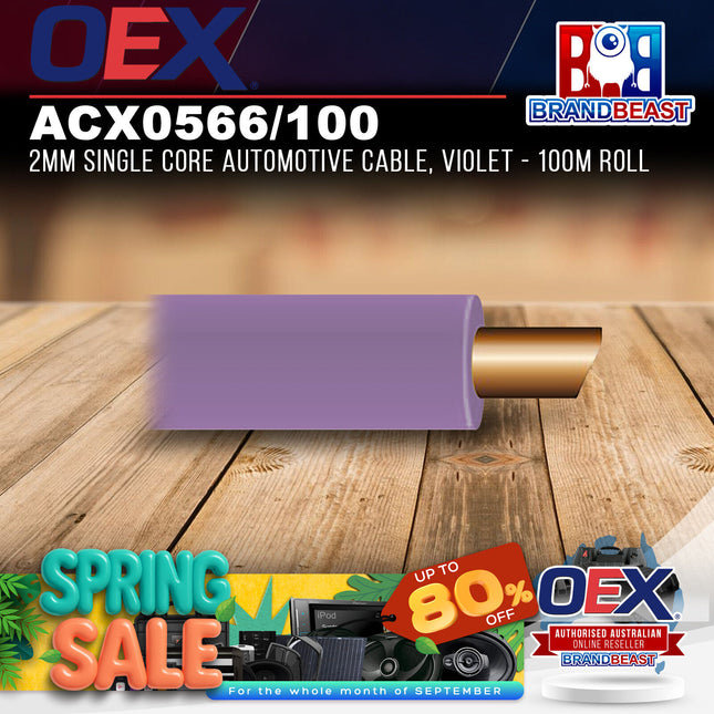 OEX ACX0566/100 2mm Single Core Automotive Cable, Violet - 100m Roll