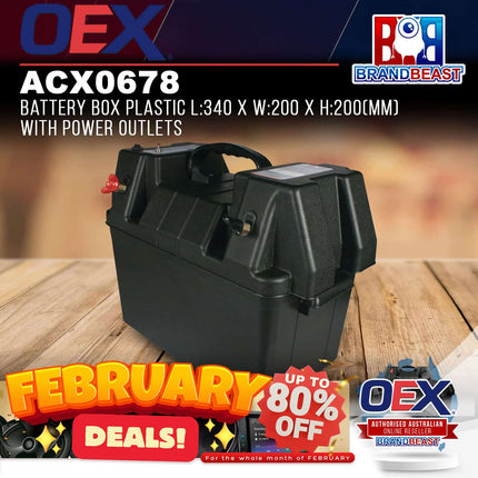 OEX ACX0678 Plastic Battery Box With Power Outlets (340 x 200 x 200mm)