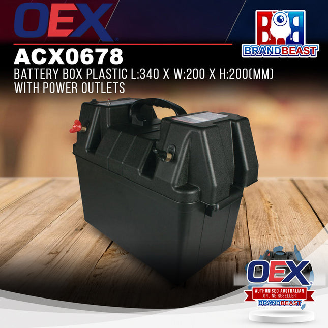 OEX ACX0678 Plastic Battery Box With Power Outlets (340 x 200 x 200mm)
