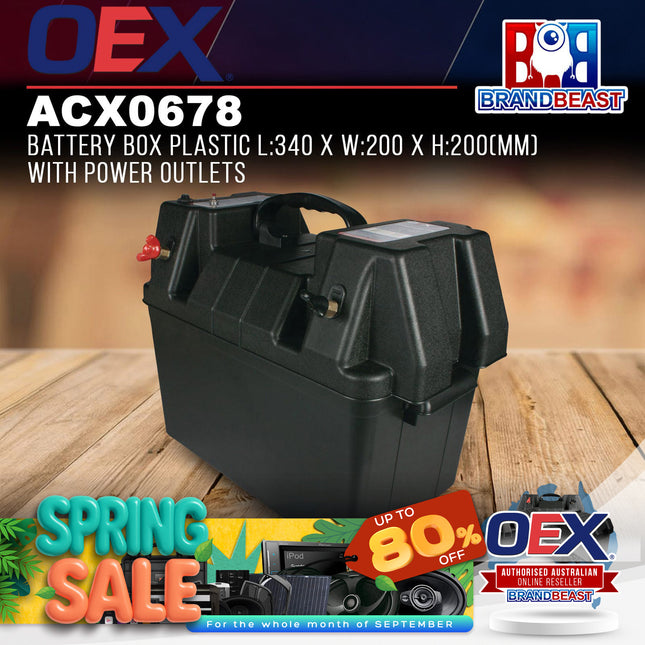 OEX ACX0678 Plastic Battery Box With Power Outlets (340 x 200 x 200mm)