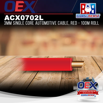 OEX ACX0702L 3mm Single Core Automotive Cable, Red - 100m Roll