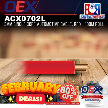 OEX ACX0702L 3mm Single Core Automotive Cable, Red - 100m Roll