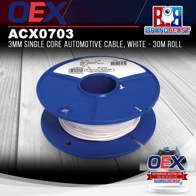 OEX ACX0703 3mm Single Core Automotive Cable, White - 30m Roll