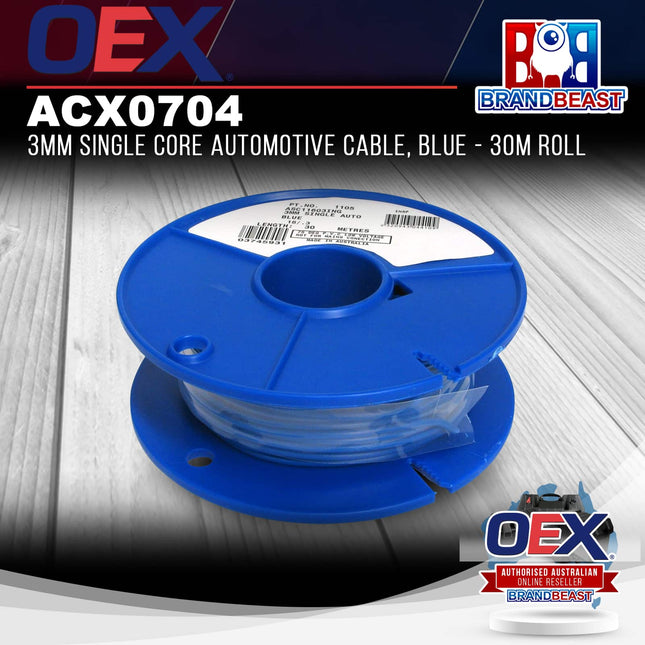 OEX ACX0704 3mm Single Core Automotive Cable, Blue - 30m Roll