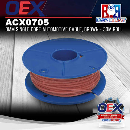 OEX ACX0705 3mm Single Core Automotive Cable, Brown - 30m Roll