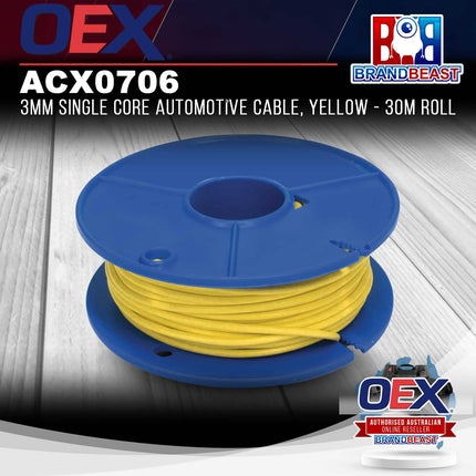 OEX ACX0706 3mm Single Core Automotive Cable, Yellow - 30m Roll