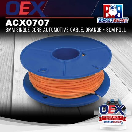 OEX ACX0707 3mm Single Core Automotive Cable, Orange - 30m Roll