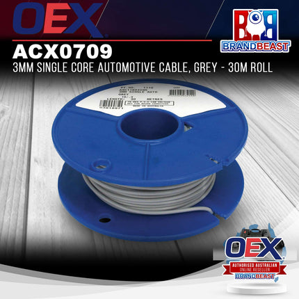 OEX ACX0709 3mm Single Core Automotive Cable, Grey - 30m Roll