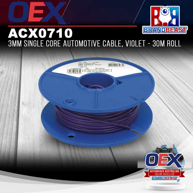 OEX ACX0710 3mm Single Core Automotive Cable, Violet - 30m Roll