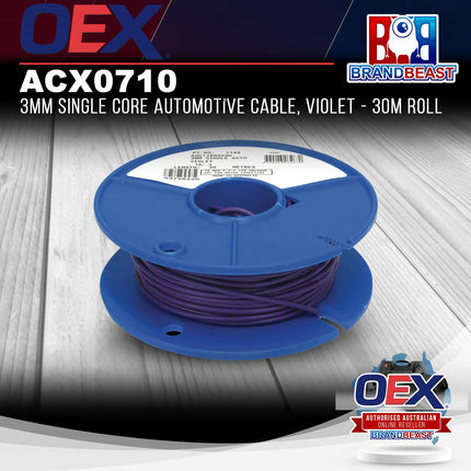 OEX ACX0710 3mm Single Core Automotive Cable, Violet - 30m Roll