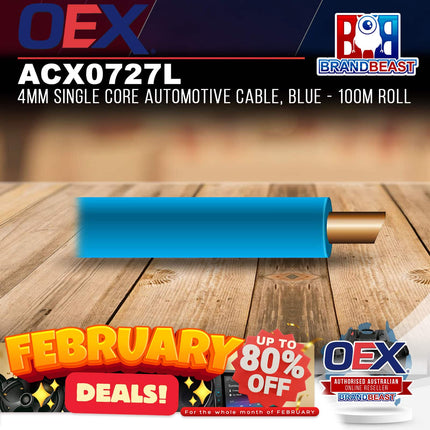 OEX ACX0727L 4mm Single Core Automotive Cable, Blue - 100m Roll