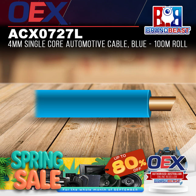 OEX ACX0727L 4mm Single Core Automotive Cable, Blue - 100m Roll